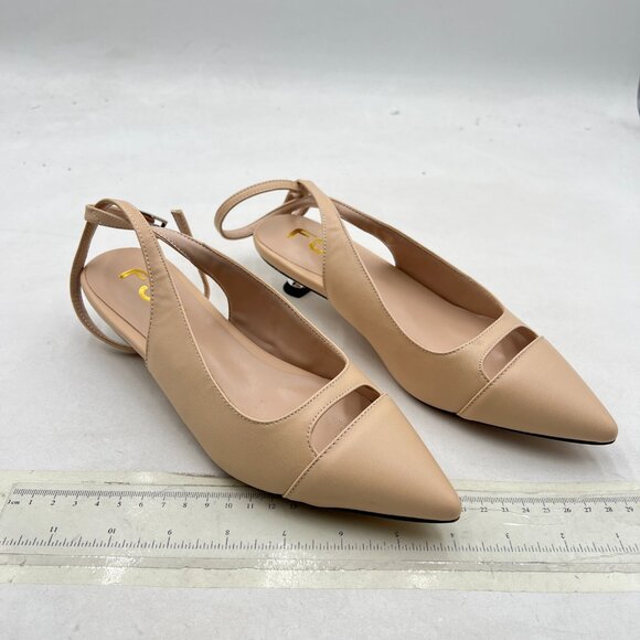 FSJ Nude Low Heel Ankle Strap Pumps Pointed Toe Slingback Sandal Elegant Shoes - Picture 4 of 8